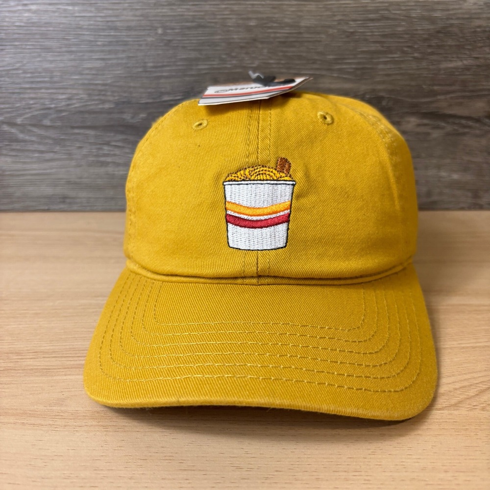 Ramen Hat Cap Strap Back Yellow Top Ramen Cup Noodles Adjustable NWT - Picture 2 of 11